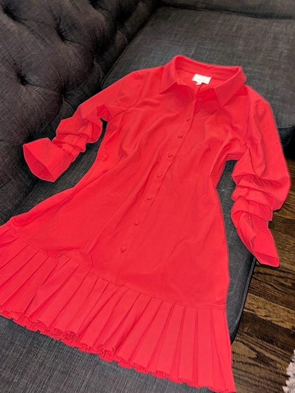 Cinq A Sept Red Pleated Mini Dress Size Small Like New